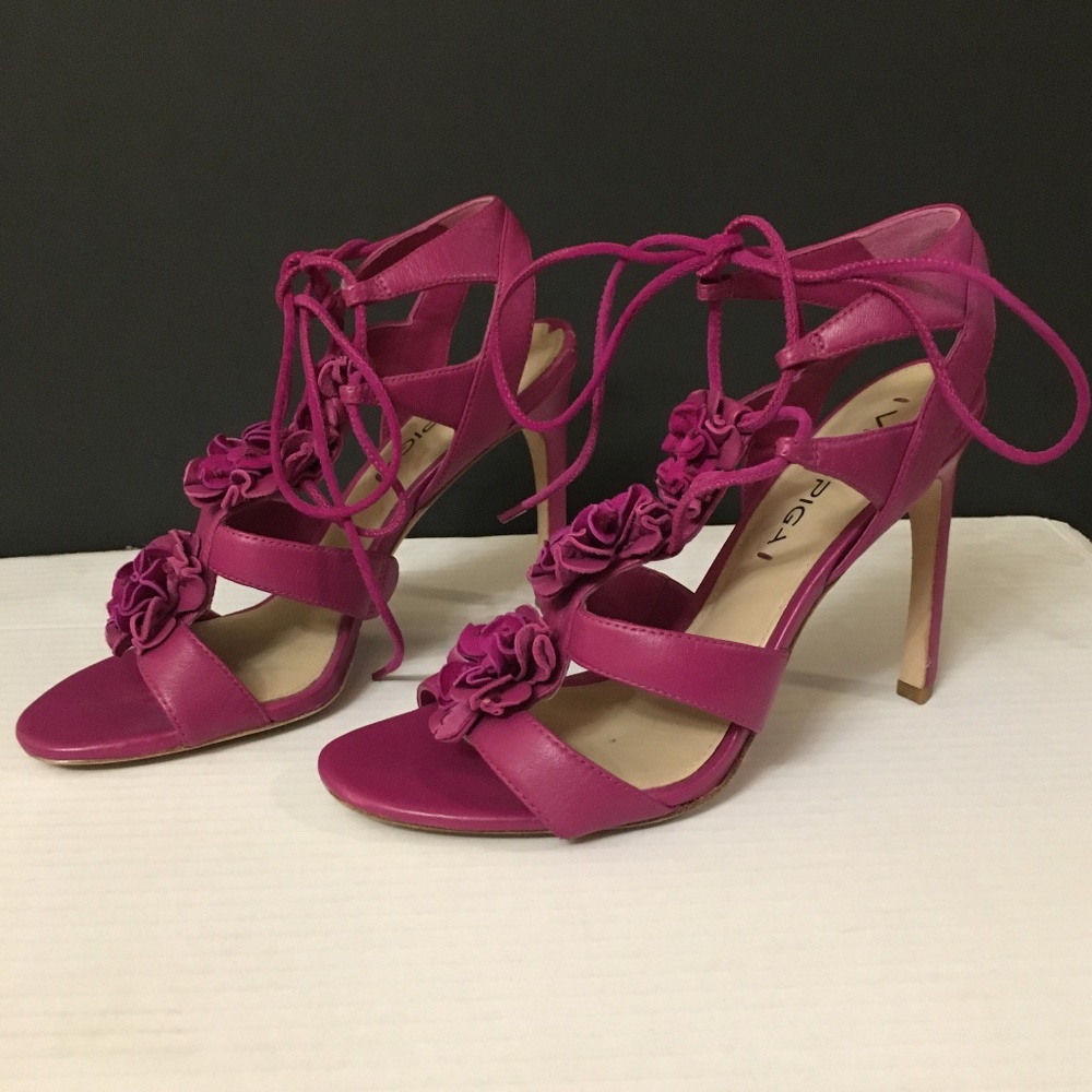 Via Spiga Fuchsia Magenta Floral Embellished Stiletto High Heel Sandals